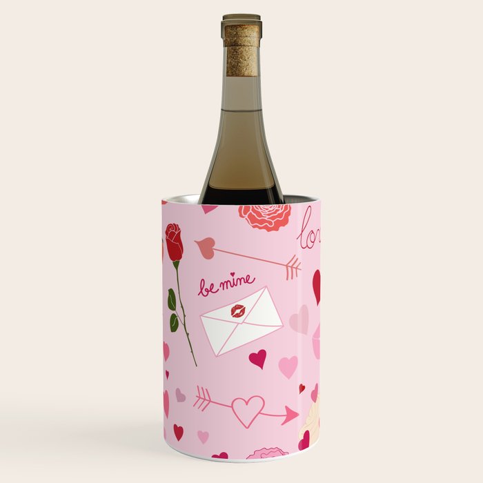 Pink valentine's Day with Kisses, Cupcakes and Roses Wine Chiller Gallery Image 2