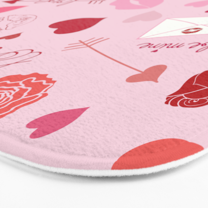Pink valentine's Day with Kisses, Cupcakes and Roses Bath Mat Gallery Image 3