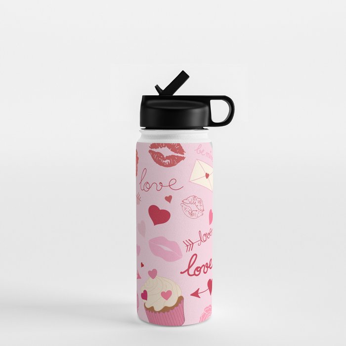Pink valentine's Day with Kisses, Cupcakes and Roses Water Bottle Gallery Image 1