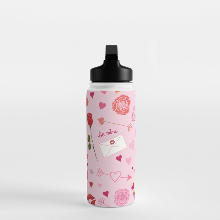 Pink valentine's Day with Kisses, Cupcakes and Roses Water Bottle Gallery Image 3
