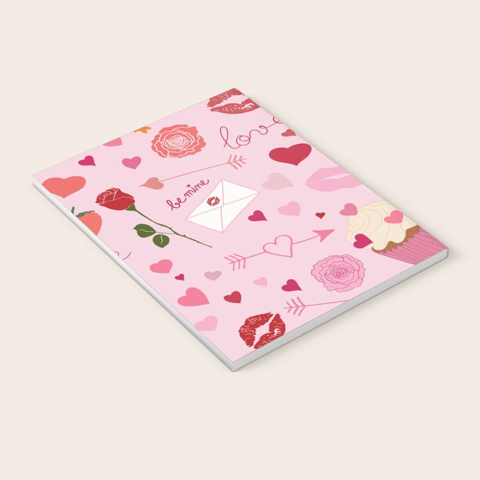 Pink valentine's Day with Kisses, Cupcakes and Roses Notebook Gallery Image 3