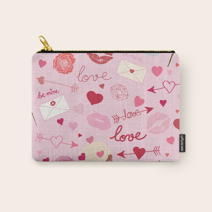 Pink valentine's Day with Kisses, Cupcakes and Roses Carry All Pouch Gallery Image 1