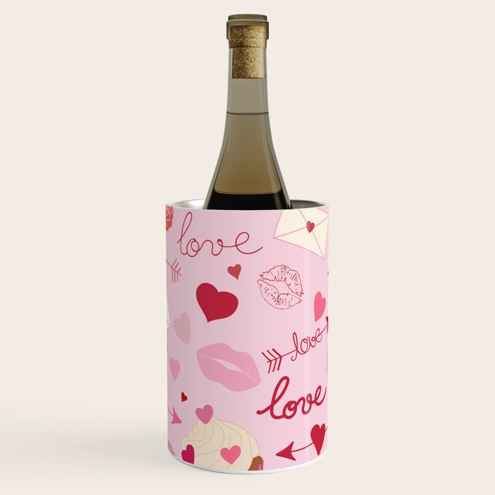 Pink valentine's Day with Kisses, Cupcakes and Roses Wine Chiller Gallery Image 1