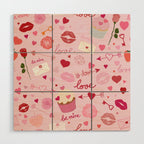 Pink valentine's Day with Kisses, Cupcakes and Roses Wood Wall Art Gallery Image 1