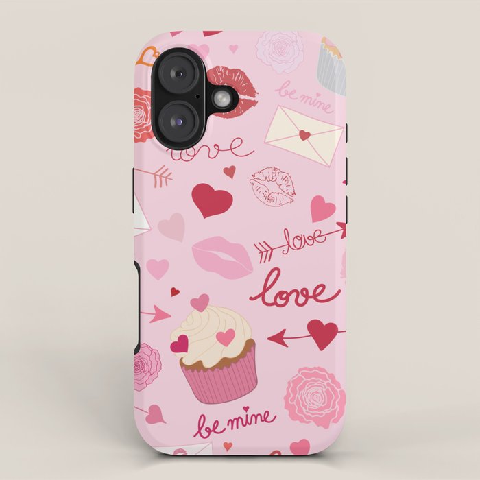 Pink valentine's Day with Kisses, Cupcakes and Roses iPhone Case Gallery Image 1