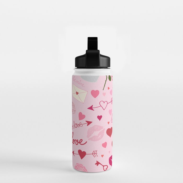 Pink valentine's Day with Kisses, Cupcakes and Roses Water Bottle Gallery Image 2
