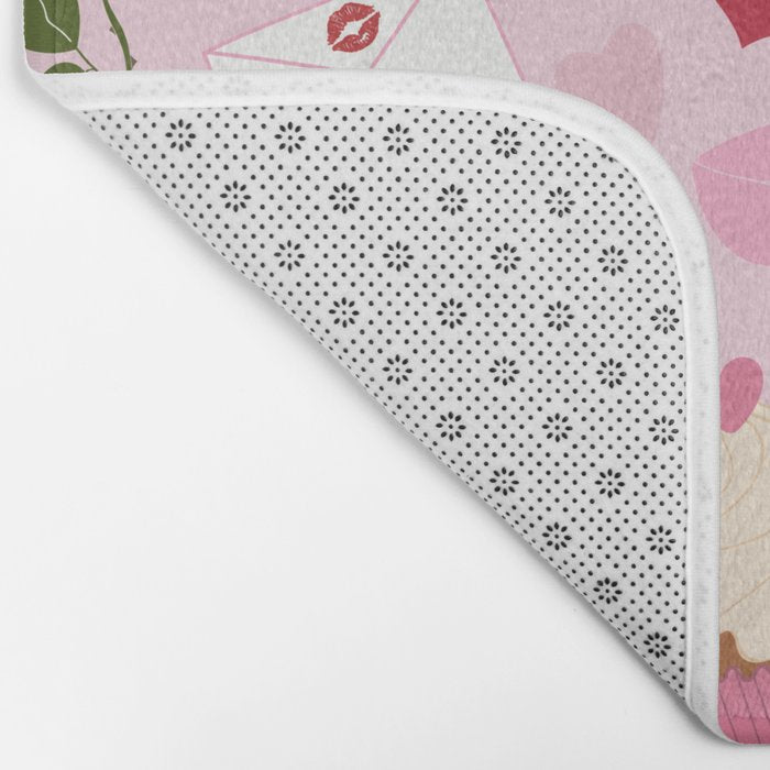 Pink valentine's Day with Kisses, Cupcakes and Roses Bath Mat Gallery Image 2