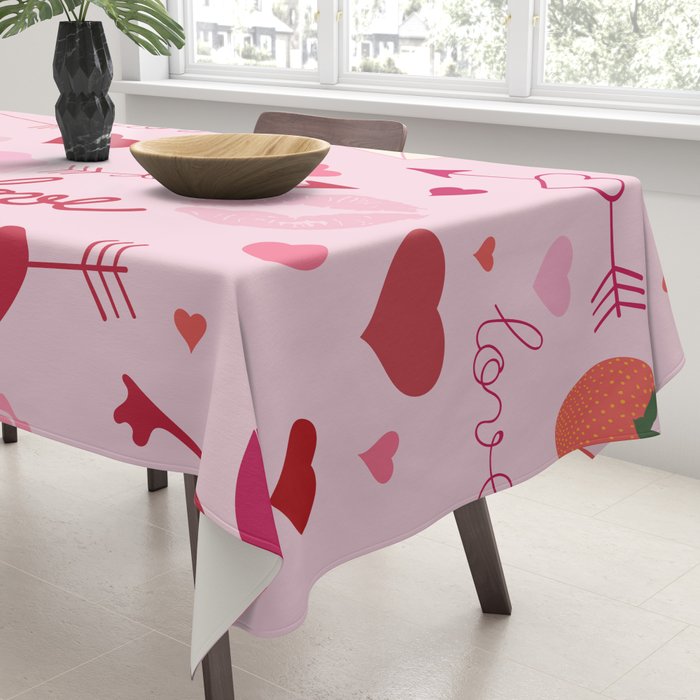 Pink valentine's Day with Kisses, Cupcakes and Roses Tablecloth Gallery Image 3