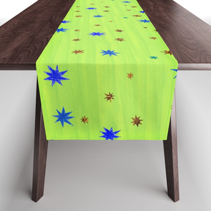 Celestial Star Twinkle in Galaxy Green Watercolor Table Runner Gallery Image 1