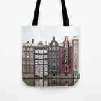 Buildings In Amsterdam City Picture | Dutch Canals Colorful Architecture Art Print | Europe Travel Photography Tote Bag Gallery Image 1