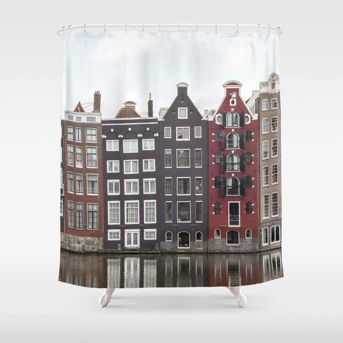 Buildings In Amsterdam City Picture | Dutch Canals Colorful Architecture Art Print | Europe Travel Photography Shower Curtain Gallery Image 1