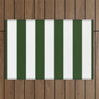 Large Dark Forest Green and White Circus Tent Stripes Outdoor Rug Gallery Image 1