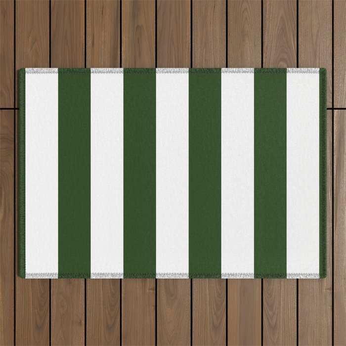 Large Dark Forest Green and White Circus Tent Stripes Outdoor Rug Gallery Image 1
