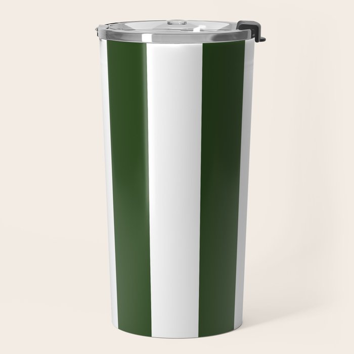 Large Dark Forest Green and White Circus Tent Stripes Travel Mug Gallery Image 2