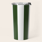 Large Dark Forest Green and White Circus Tent Stripes Travel Mug Gallery Image 2