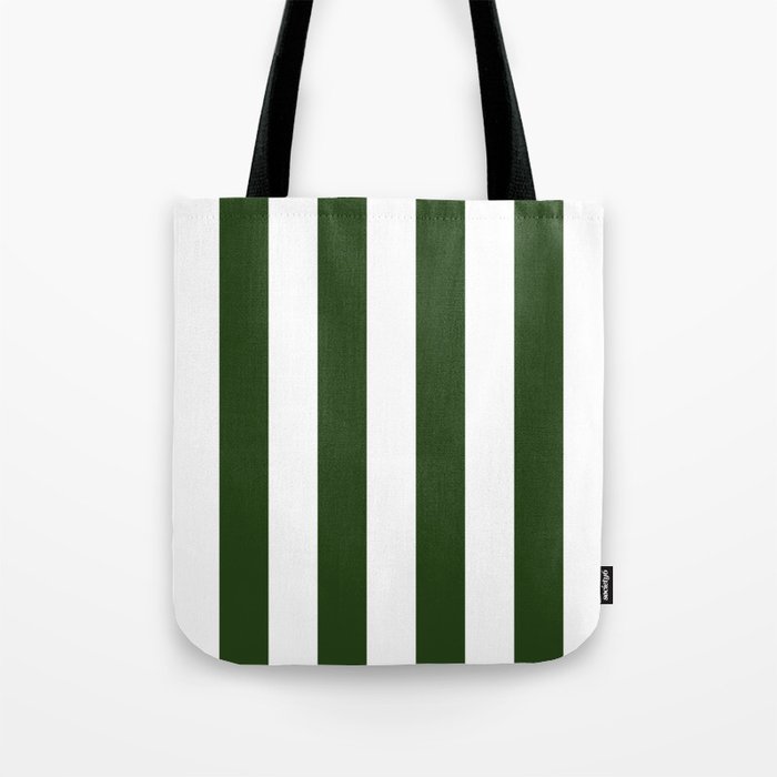 Large Dark Forest Green and White Circus Tent Stripes Tote Bag Gallery Image 1