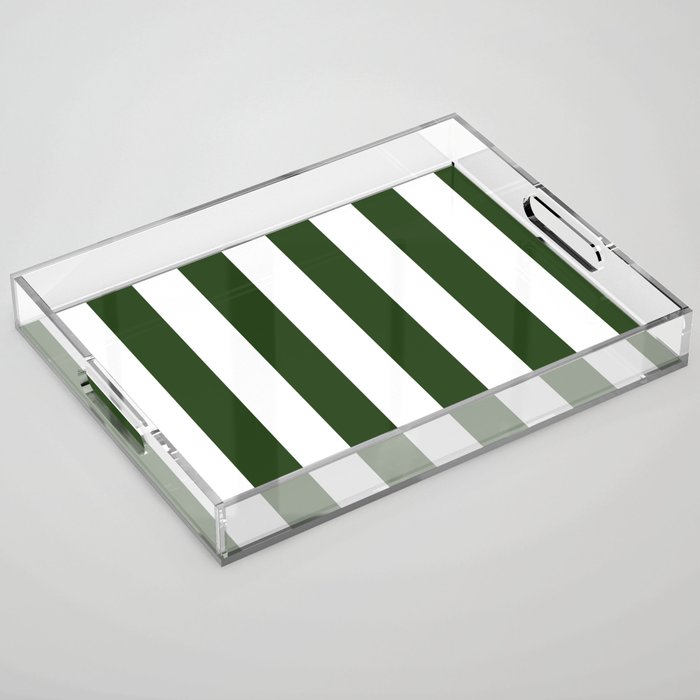 Large Dark Forest Green and White Circus Tent Stripes Acrylic Tray Gallery Image 1