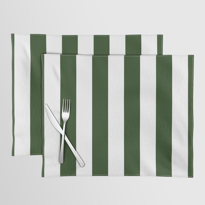 Large Dark Forest Green and White Circus Tent Stripes Placemat Gallery Image 1