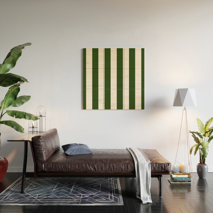 Large Dark Forest Green and White Circus Tent Stripes Wood Wall Art Gallery Image 2