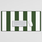 Large Dark Forest Green and White Circus Tent Stripes Desk Mat Gallery Image 1