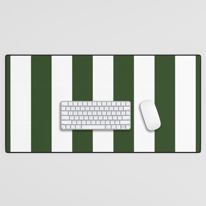 Large Dark Forest Green and White Circus Tent Stripes Desk Mat Gallery Image 1
