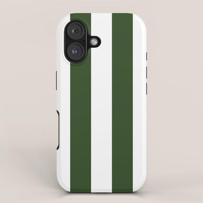 Large Dark Forest Green and White Circus Tent Stripes iPhone Case Gallery Image 1