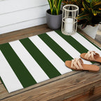 Large Dark Forest Green and White Circus Tent Stripes Outdoor Rug Gallery Image 2