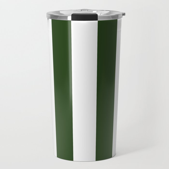 Large Dark Forest Green and White Circus Tent Stripes Travel Mug Gallery Image 1
