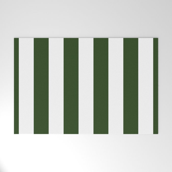 Large Dark Forest Green and White Circus Tent Stripes Welcome Mat Gallery Image 1