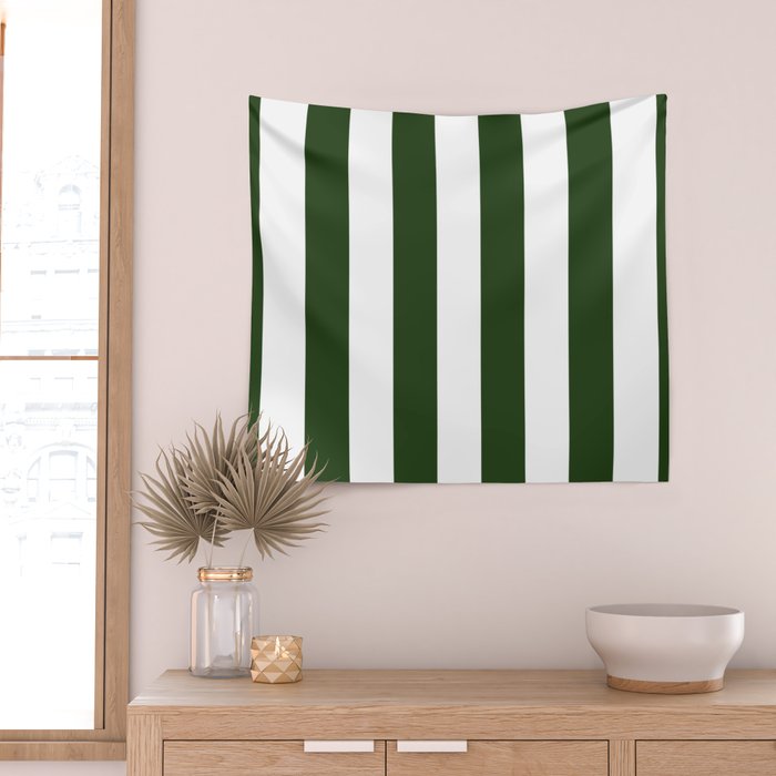 Large Dark Forest Green and White Circus Tent Stripes Wall Tapestry Gallery Image 2