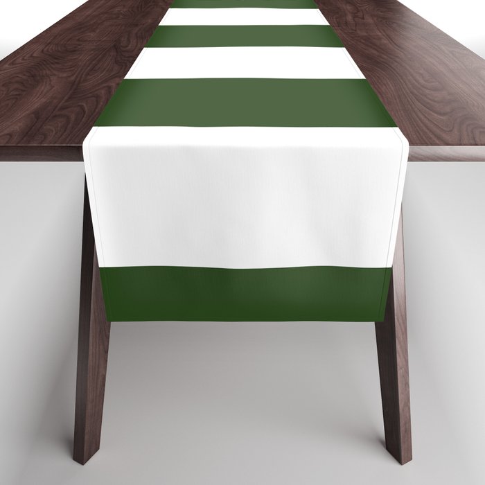 Large Dark Forest Green and White Circus Tent Stripes Table Runner Gallery Image 1
