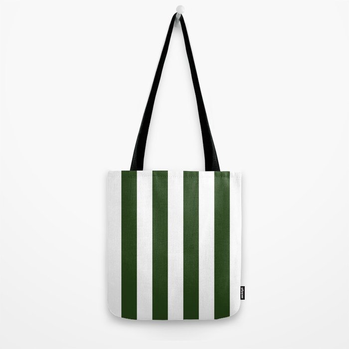 Large Dark Forest Green and White Circus Tent Stripes Tote Bag Gallery Image 2