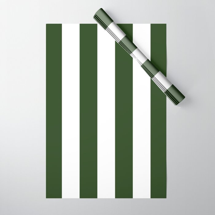 Large Dark Forest Green and White Circus Tent Stripes Wrapping Paper Gallery Image 1