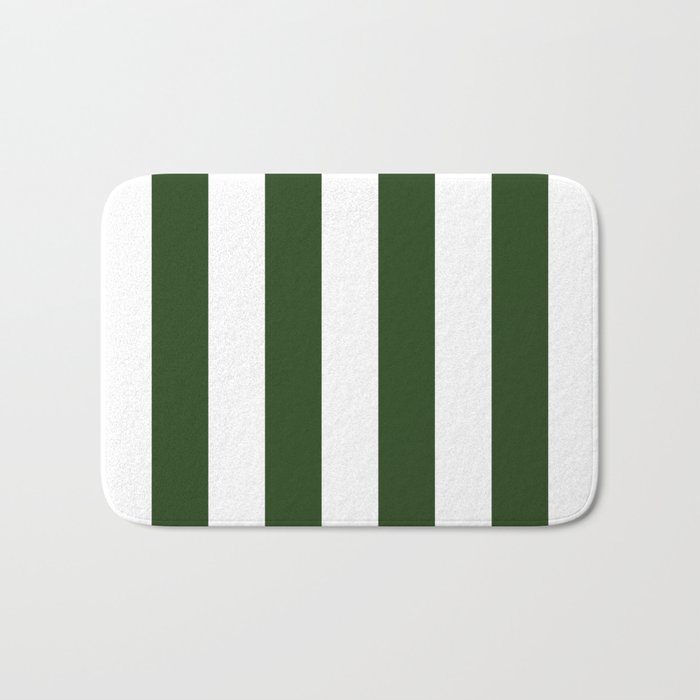 Large Dark Forest Green and White Circus Tent Stripes Bath Mat Gallery Image 1