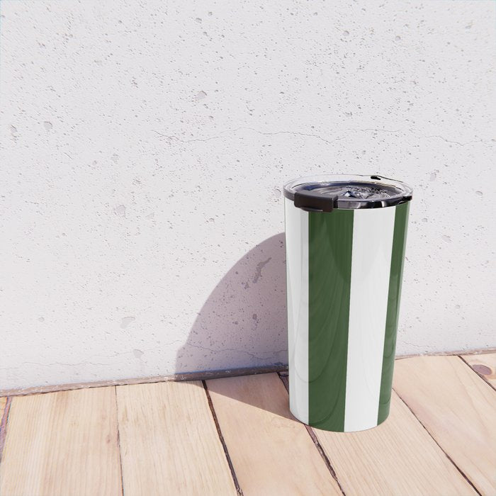 Large Dark Forest Green and White Circus Tent Stripes Travel Mug Gallery Image 4