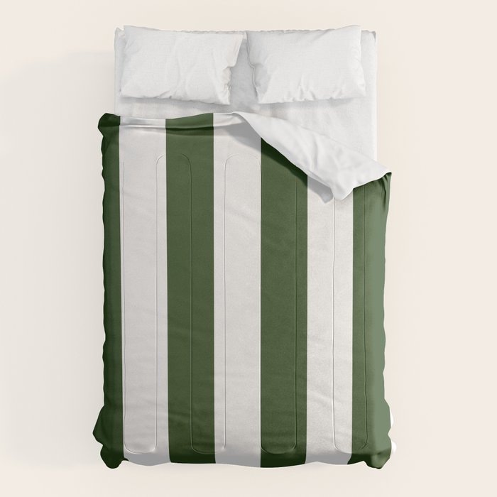 Large Dark Forest Green and White Circus Tent Stripes Comforter Gallery Image 1