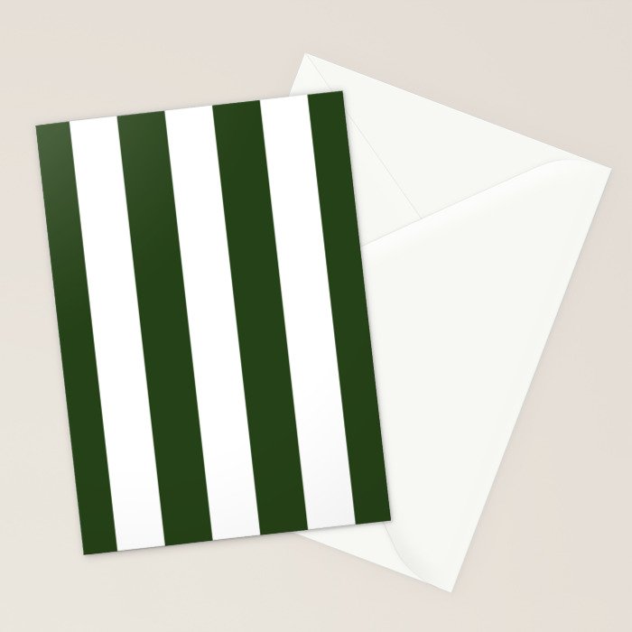 Large Dark Forest Green and White Circus Tent Stripes Stationery Card Gallery Image 2