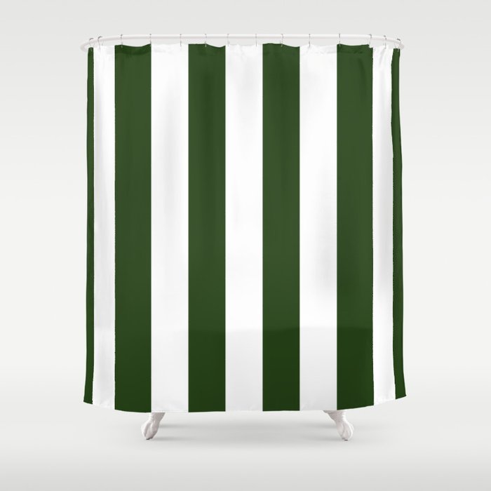 Large Dark Forest Green and White Circus Tent Stripes Shower Curtain Gallery Image 1