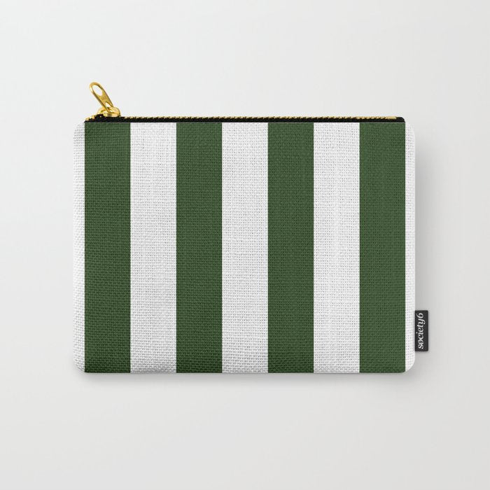 Large Dark Forest Green and White Circus Tent Stripes Carry All Pouch Gallery Image 1