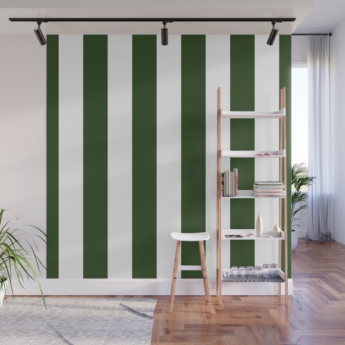Large Dark Forest Green and White Circus Tent Stripes Wall Mural Gallery Image 1