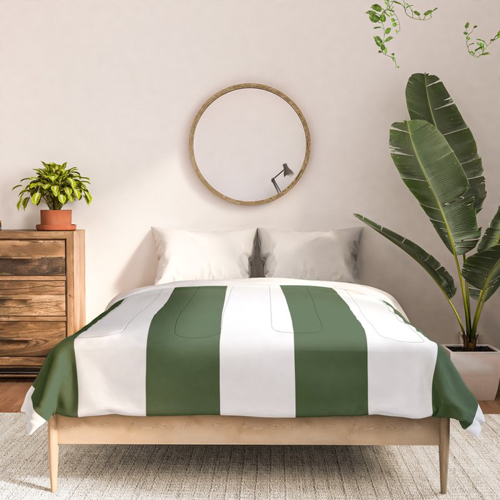 Large Dark Forest Green and White Circus Tent Stripes Comforter Gallery Image 3