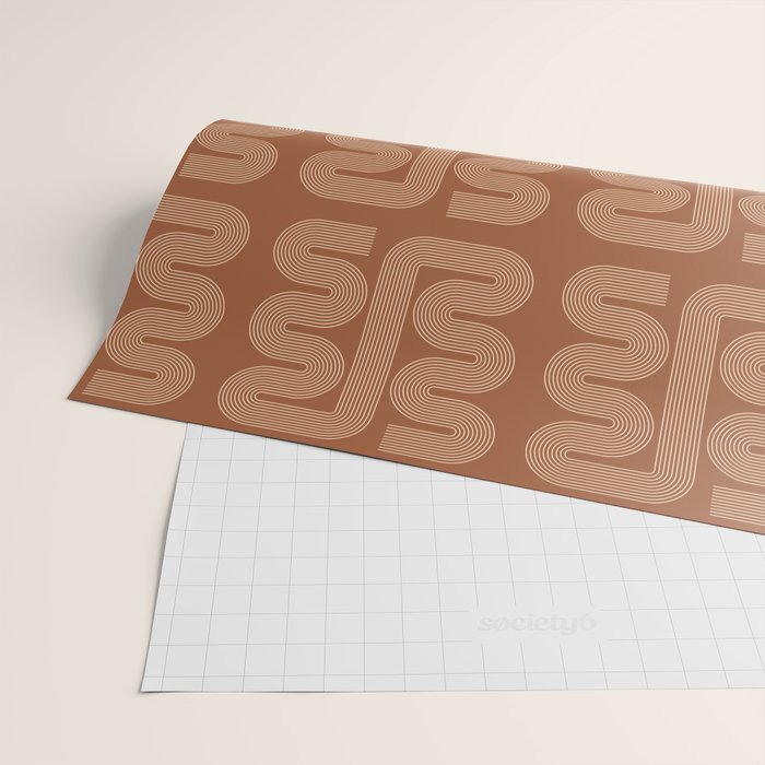 Geometric Lines in Terracotta and Beige 76 (Mid century Midern Rainbow Abstract) Wrapping Paper Gallery Image 2