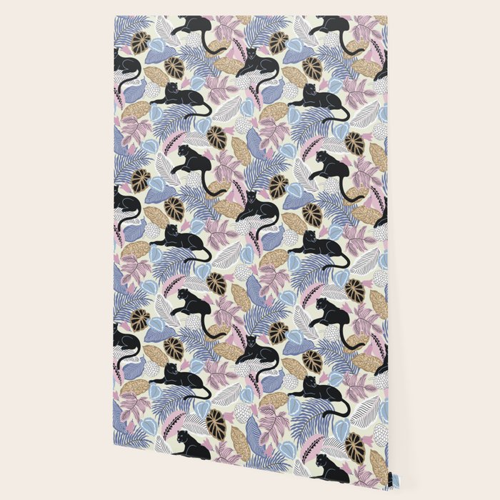 tropical seamless pattern with black leopards Wallpaper Gallery Image 2