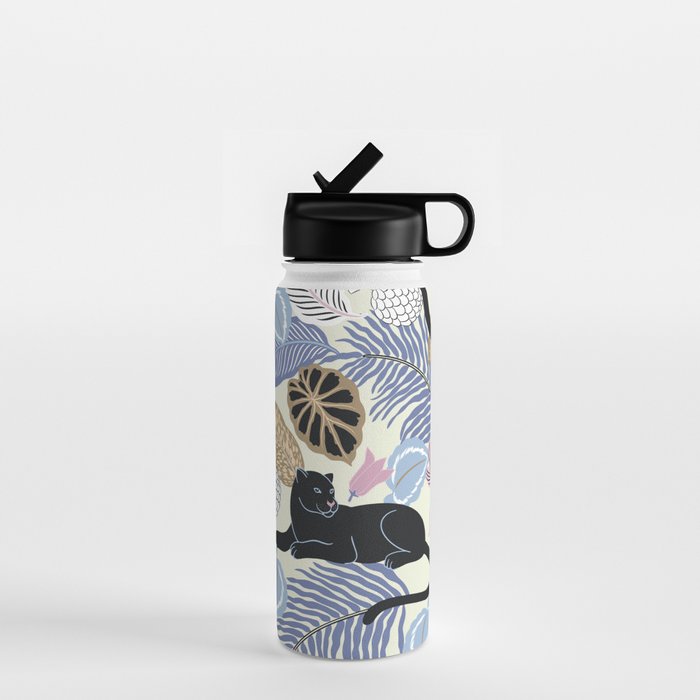 tropical seamless pattern with black leopards Water Bottle Gallery Image 1
