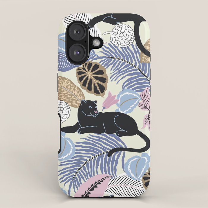 tropical seamless pattern with black leopards iPhone Case Gallery Image 1