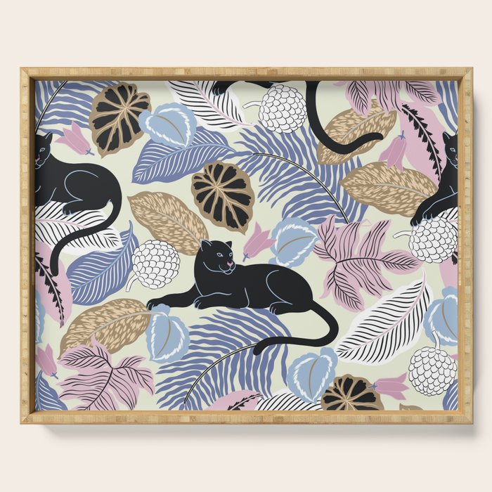 tropical seamless pattern with black leopards Serving Tray Gallery Image 1