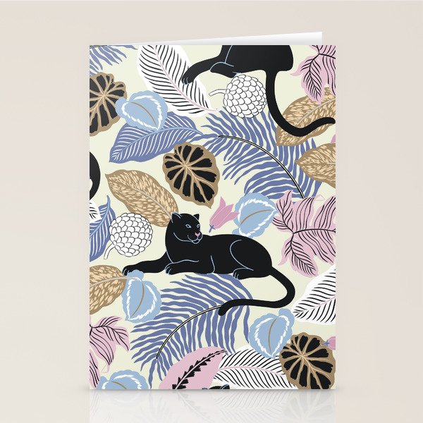 tropical seamless pattern with black leopards Stationery Card Gallery Image 2