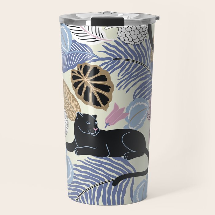tropical seamless pattern with black leopards Travel Mug Gallery Image 1