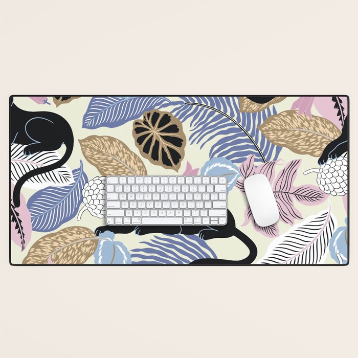 tropical seamless pattern with black leopards Desk Mat Gallery Image 1