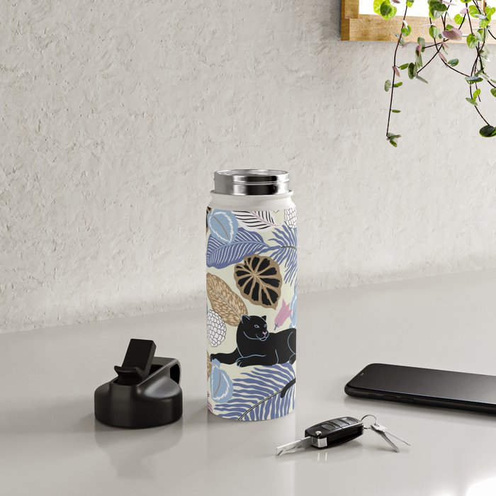 tropical seamless pattern with black leopards Water Bottle Gallery Image 4